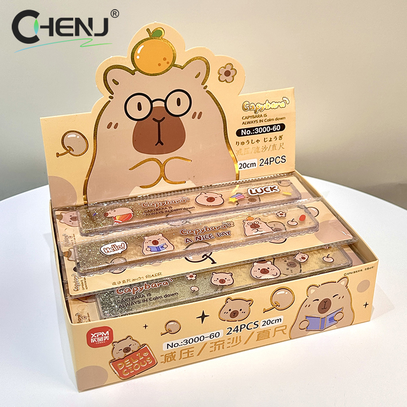 Cartoon Lovely Capybara che scorre sabbia righello carino plastica Straightedge goniometro strumenti di misurazione portatili forniture per ufficio scolastico