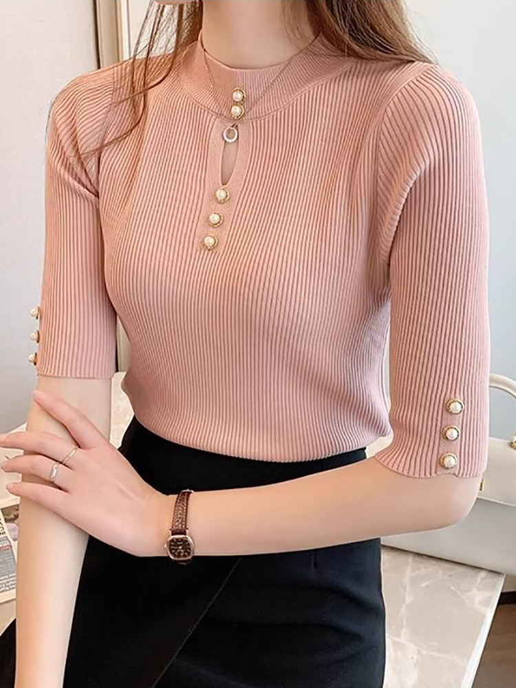 2025 Spring Autumn Korean Fashion Solid Sweater Women Short Sleeve Tops Pull Femme Casual Slim Female Pullover Knitted Clothes