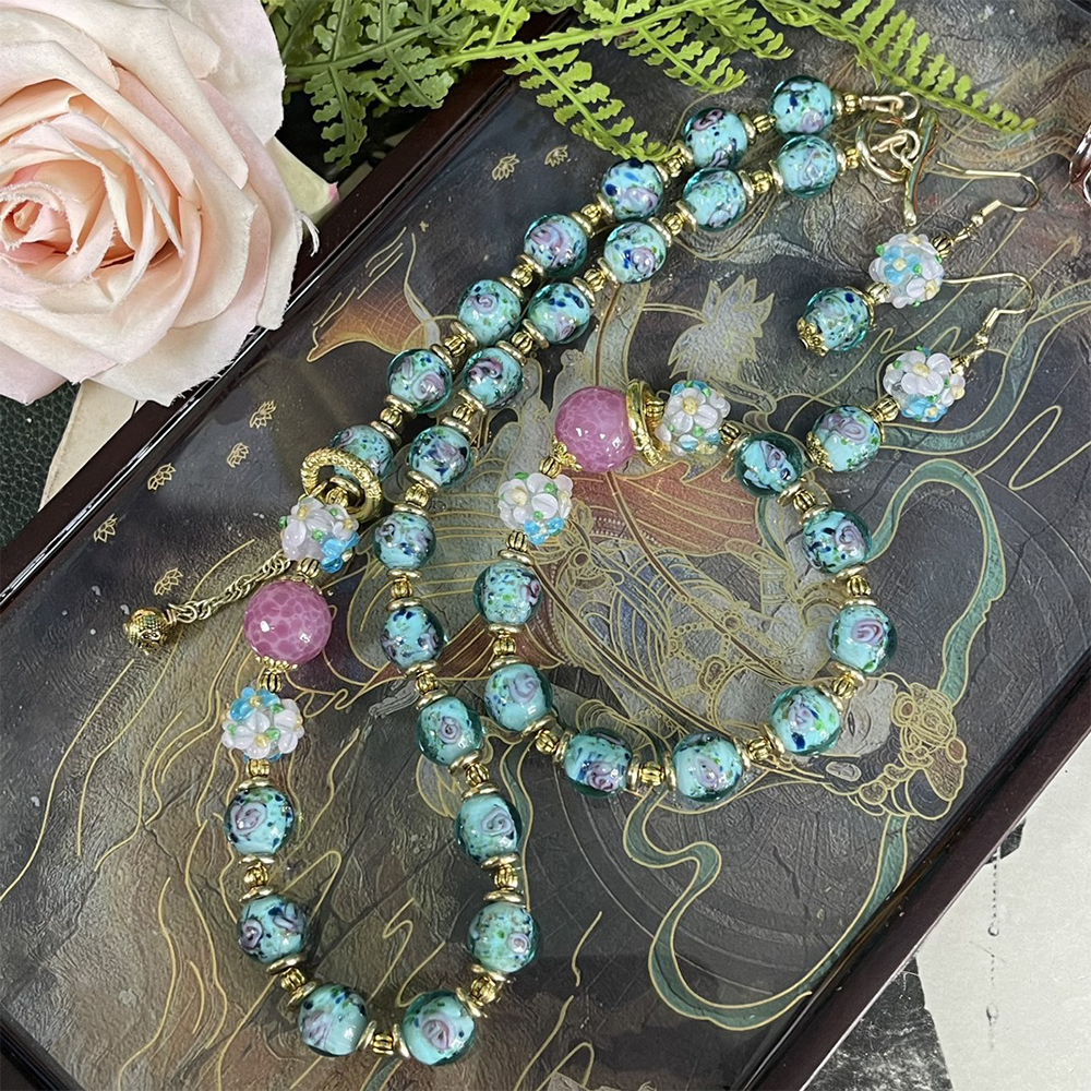 Vintage hecho a mano cuentas de cristal suéter cadena pendientes collar para mujer chica gargantilla accesorios de joyería