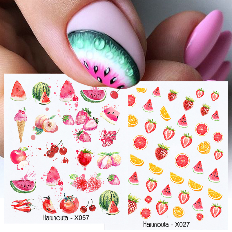 1 unidad de pegatinas de aguacate/sandía/naranja para uñas, calcomanías de transferencia de hojas de frutas de verano, deslizadores para uñas, decoración DIY, manicura