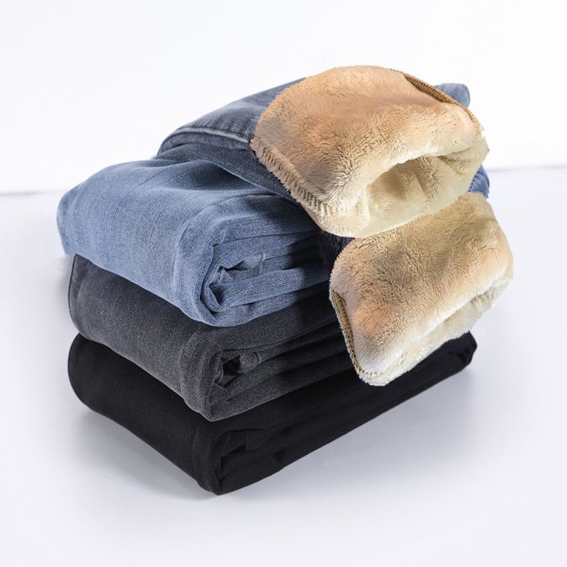 Pantalones vaqueros gruesos de terciopelo para mujer, Jeans ajustados de cintura alta, pantalones de lápiz de mezclilla casuales, pantalones de forro polar simples y cálidos para damas, Invierno