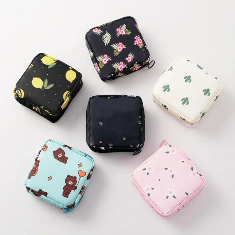 Conjunto de bolsa de cosméticos pequeña para mujer, Mini servilletas sanitarias con cremallera para niñas, bolsas de maquillaje y lápiz labial, bolsa organizadora de monedas para auriculares de viaje