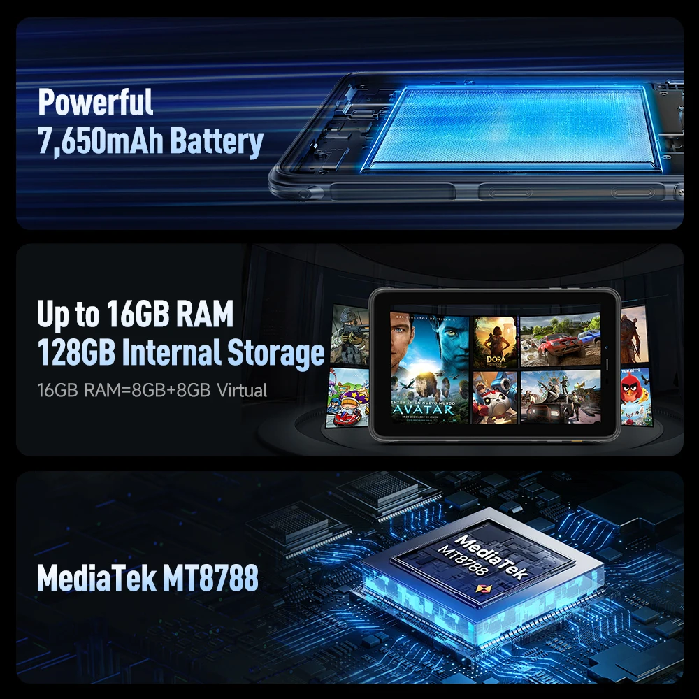 Планшет Ulefone Armor Pad Pro защищенный, IP68/IP69K, 4G, MT8788, 16 ГБ ОЗУ (8 ГБ + 8 Гб виртуальной ОЗУ), 128 Гб ПЗУ, 48 МП, 7650 мАч, Android 13