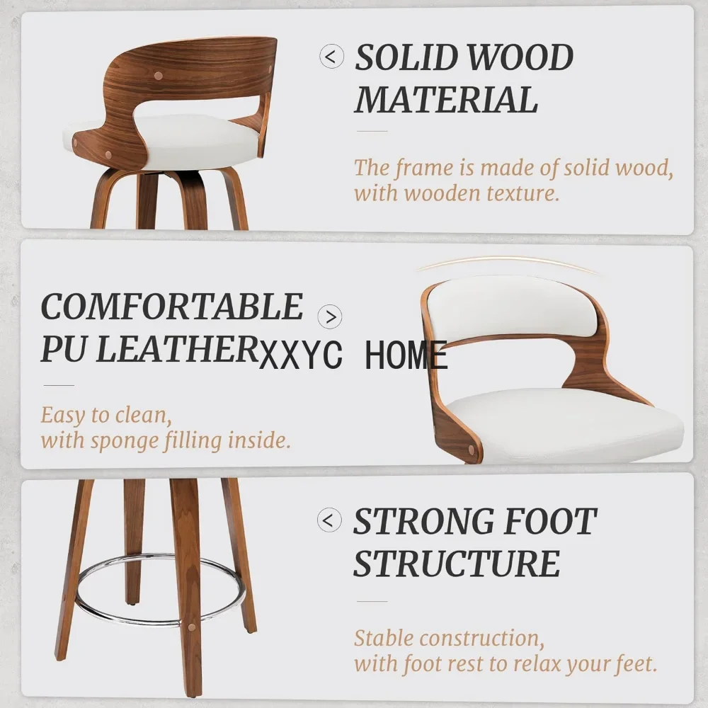 Barstools, Counter Height Bar Stools, 26" Faux Leather Swivel Counter Stools, Mid Century Bar Stool Set of 4