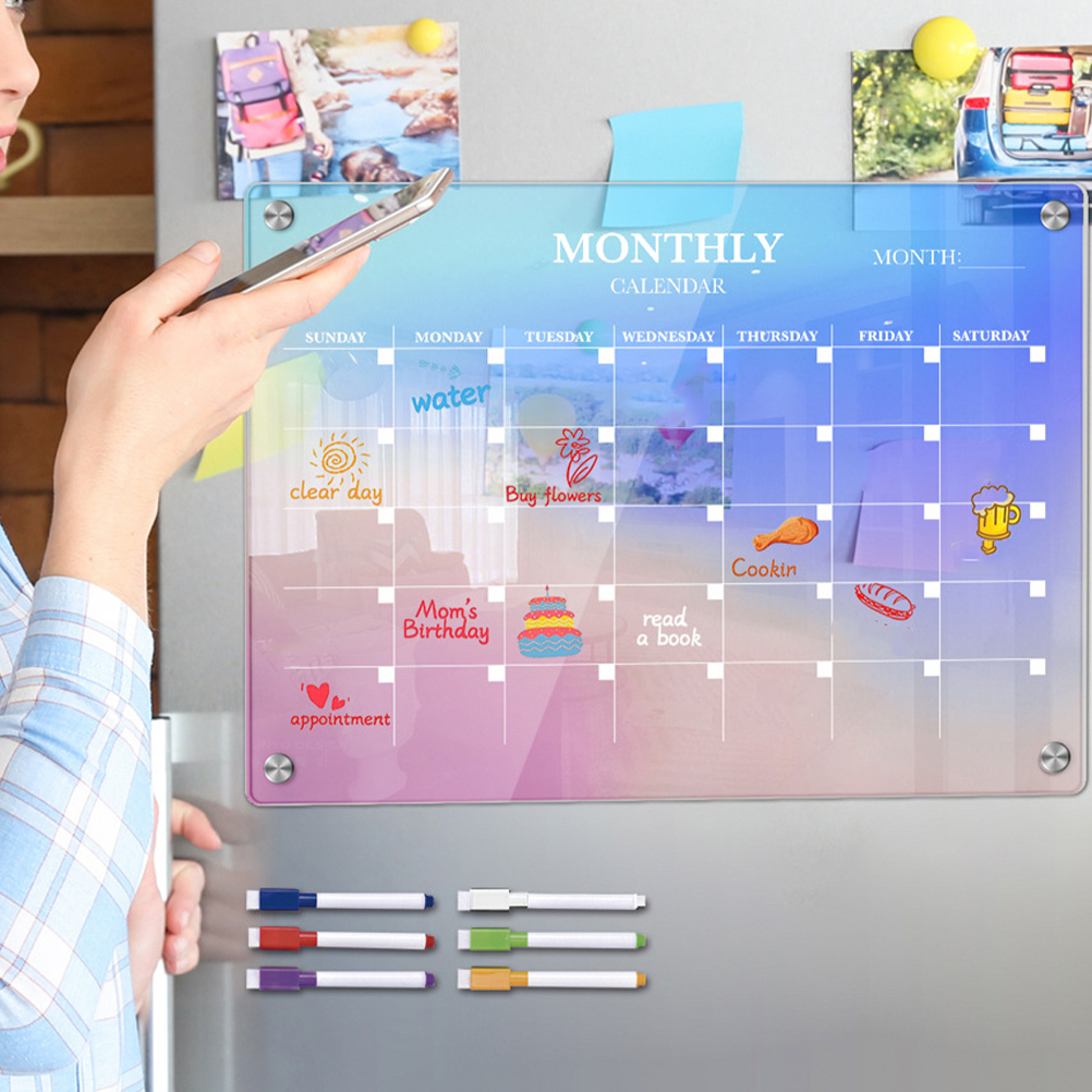 Magnetic Writing Board Monthly Whiteboard Refrigerator Fridge Dry Erase Calendar Colored Wall Erasable Planner