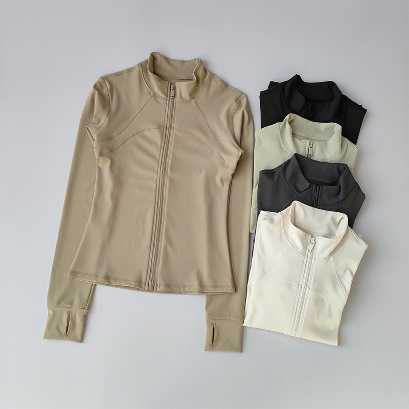 Traje de Yoga para mujer, chaqueta deportiva de manga larga con cuello levantado de gama alta, entrenamiento para correr, Top deportivo, traje para correr a prueba de viento