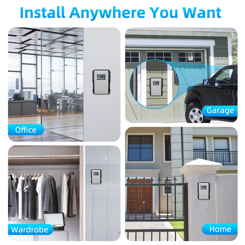 Hollarm Metal Material Password Lock Storage Box Outdoor Waterproof Wall Mount 4 Digit Password Key Box Anti Theft Key Safe Box
