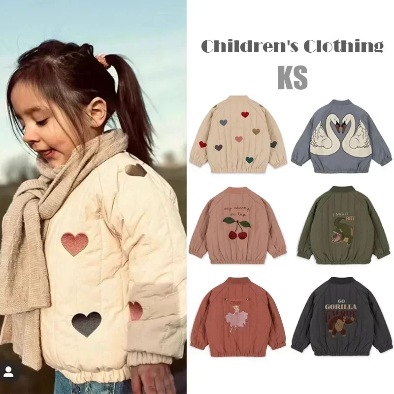 Giacca invernale per neonato Ks Giacca in lana d'agnello in cotone con ricamo a fumetti Capispalla con paillettes Abbigliamento per bambini Cappotto antivento per ragazza Tuta da volo
