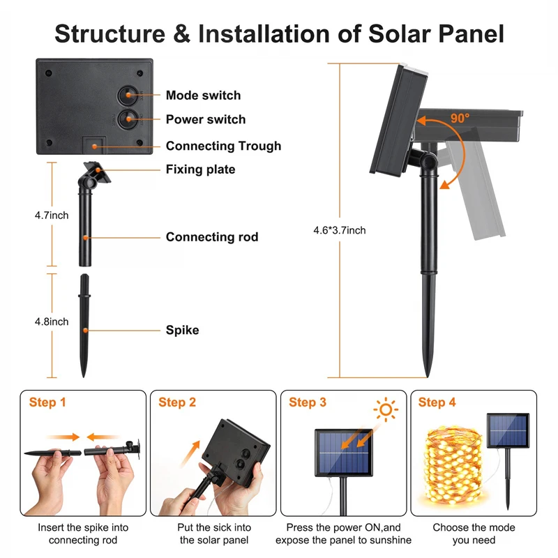 Lampki solarne LED zewnętrzne, girlanda, wodoodporne, łańcuch świetlny, girlanda uliczna na wesele, imprezę, 102M/52M/32m/22m/11m/7m