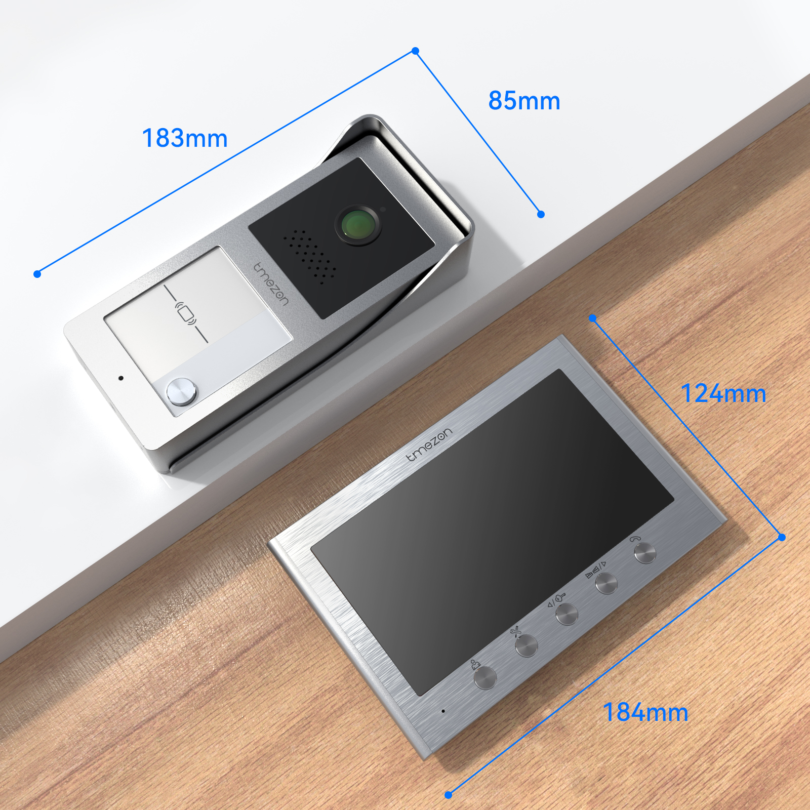 Sistema de intercomunicação com campainha de vídeo porteiro de 2 fios para segurança doméstica, monitor TMEZON de 7 polegadas com campainha com fio, cartão RFID/visão noturna