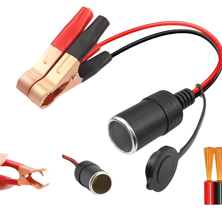 12V Car Battery Clip to Cigarette Lighter Socket High Power Pure Copper Adapter for Automotive Use