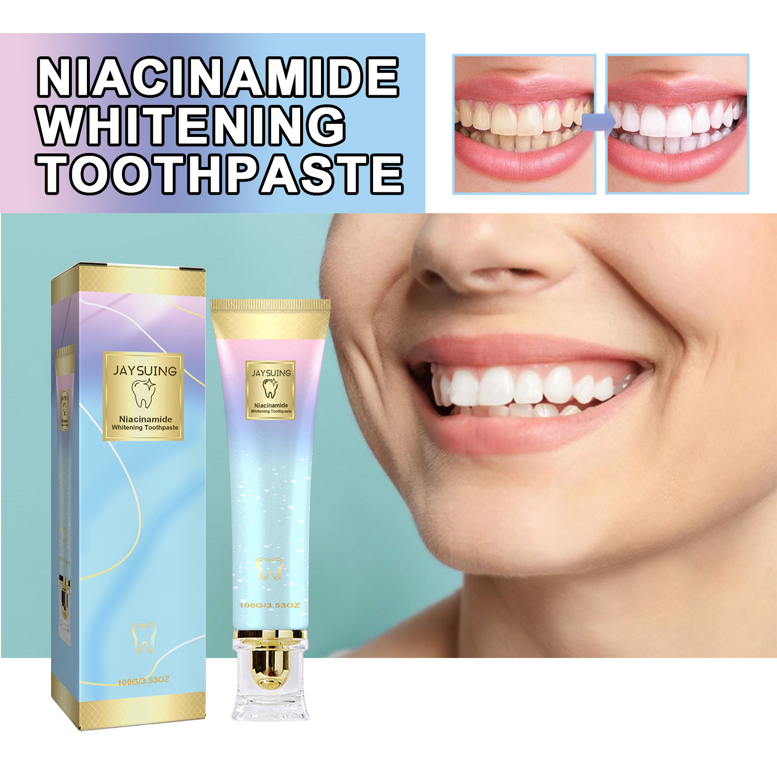 Niacinamide W-hitening Toothpaste Stain Removal Sensitive Teeth Strengthening Dazzling White Fresh Breath Mint Flavor Oral Care