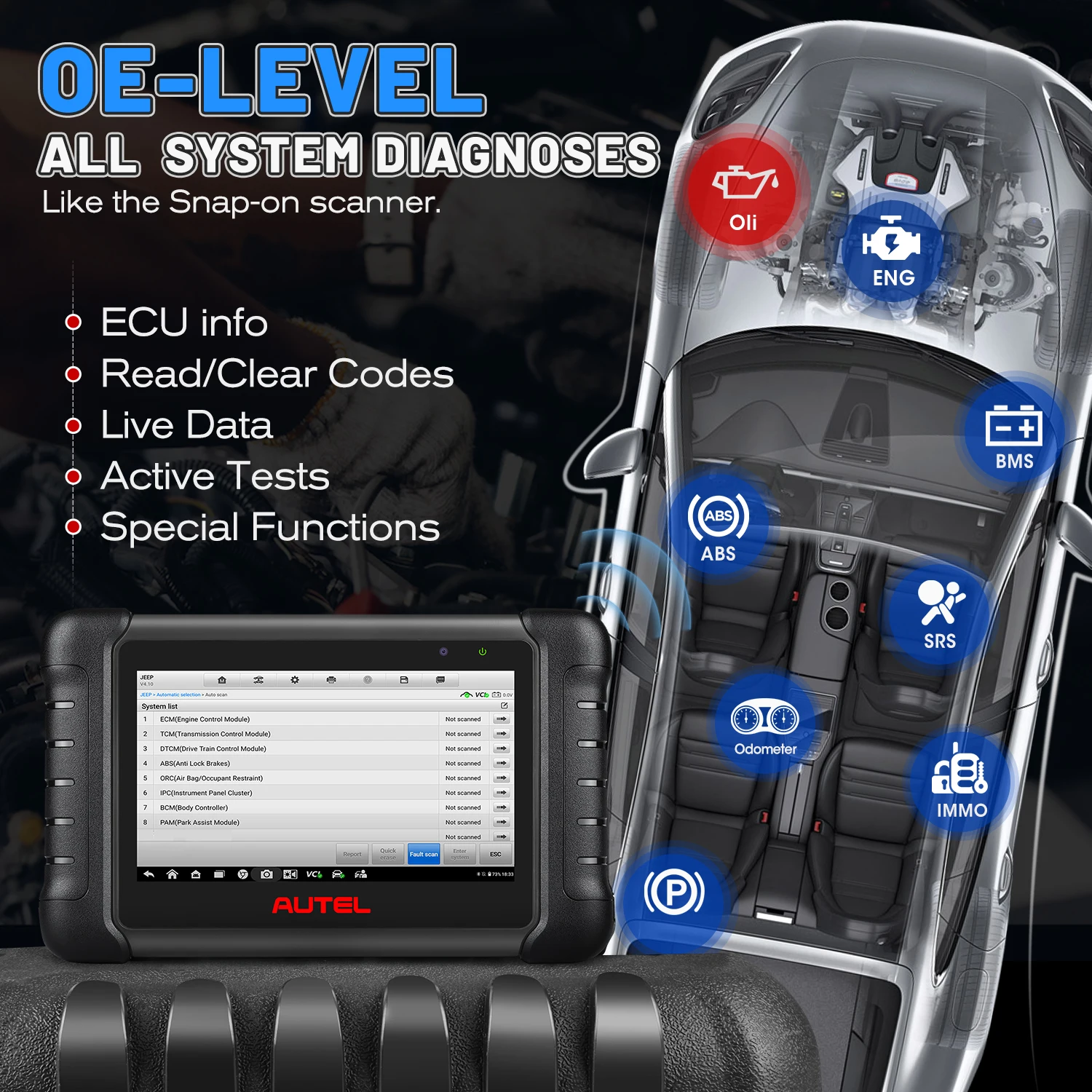 Autel MaxiCOM MK808S OBD2 сканер Automotivo автомобильный диагностический инструмент OBD 2 сканер активный считыватель тестовых кодов инструмент для кодирования ключей