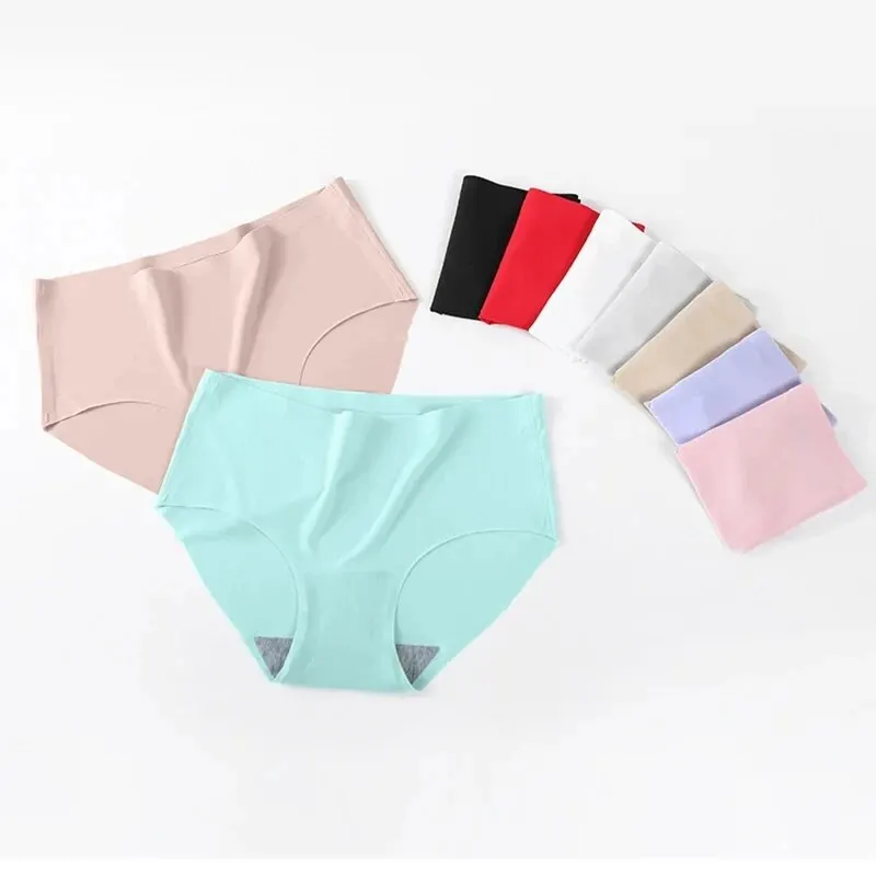 9 pezzi/lotto biancheria intima di seta di ghiaccio senza cuciture per le donne biancheria intima monocromatica vita media slip da studentessa sexy comodi