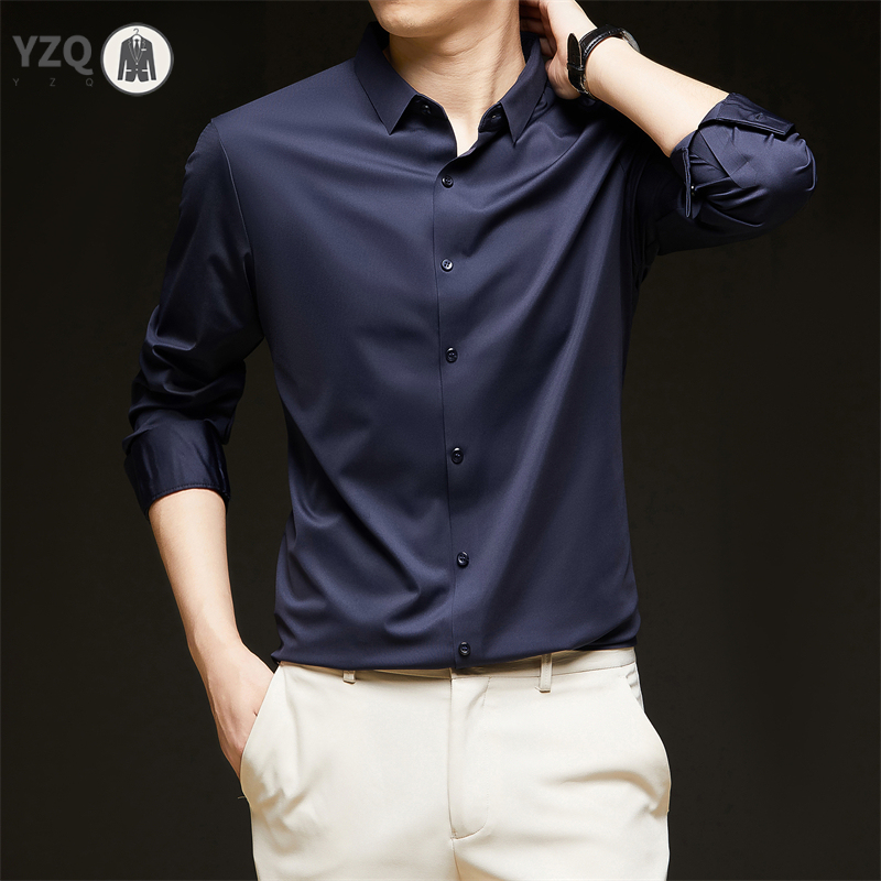 New Men's Business Casual Long Sleeved Solid Color Shirt Wrinkle Resistant Wrinkle Free Comfortable All Season Versatile Top