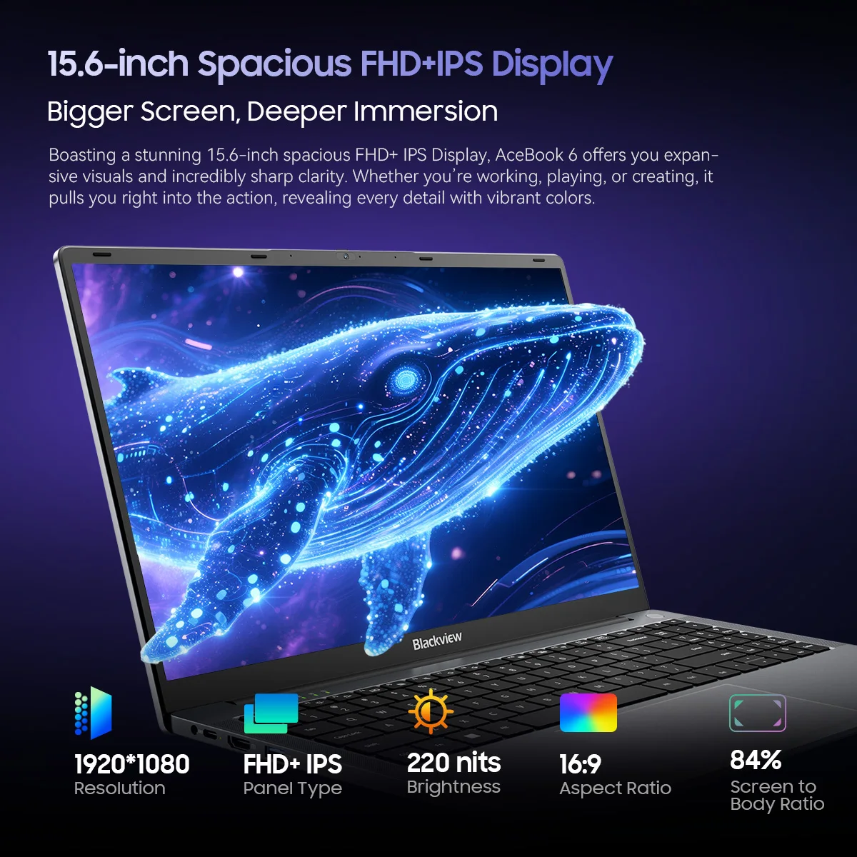 Blackview AceBook 6 Laptop 15.6" FHD IPS Intel Twin Lake N150 16GB RAM 512GB SSD + espansione fino a 1TB Windows 11 Home Notebook