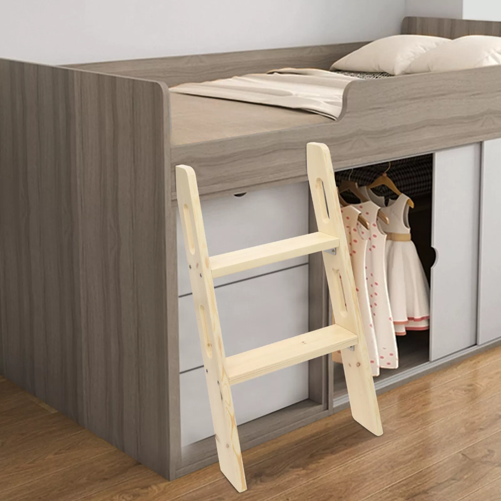 Solid Wood, Stainless Steel Wood Color Space-Saving Motorhome Step Ladder Long Climb Ladder Bed Ladder 75cm