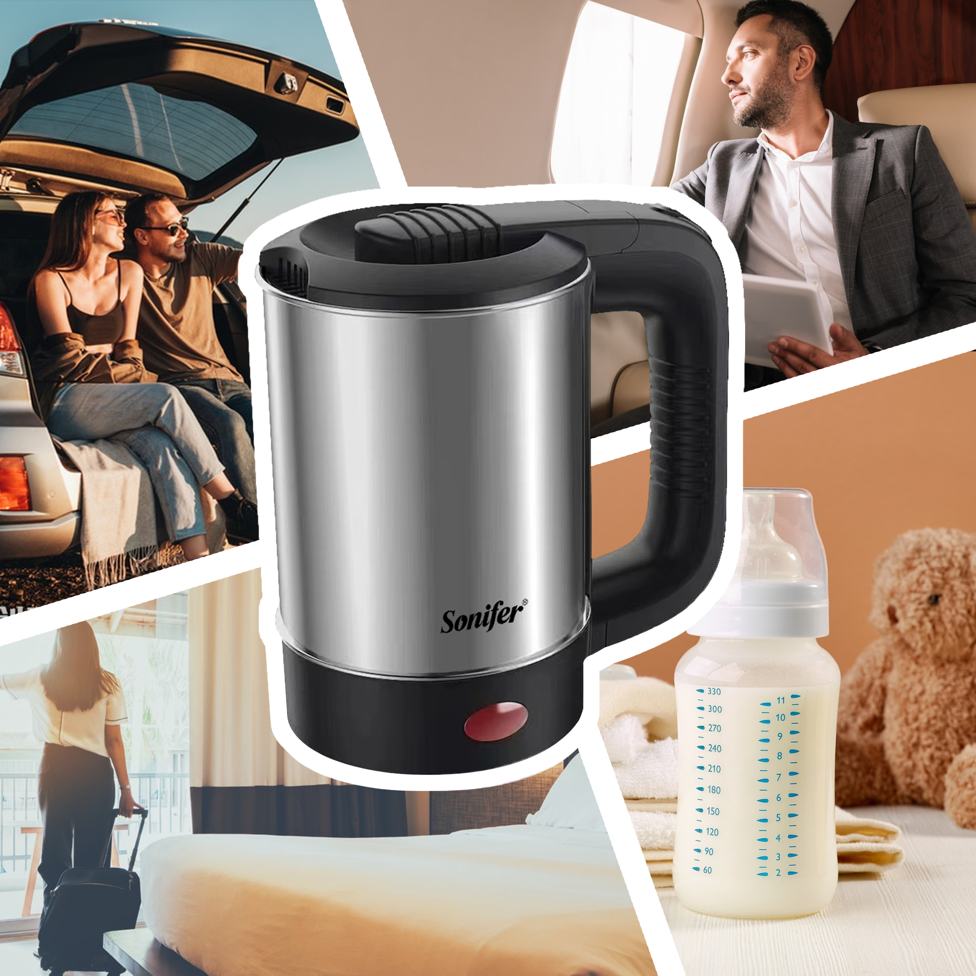 0.5L ミニ電気ケトル茶コーヒーステンレス鋼 600 ワットポータブル旅行水ボイラーポットホテル家族旅行 Sonifer