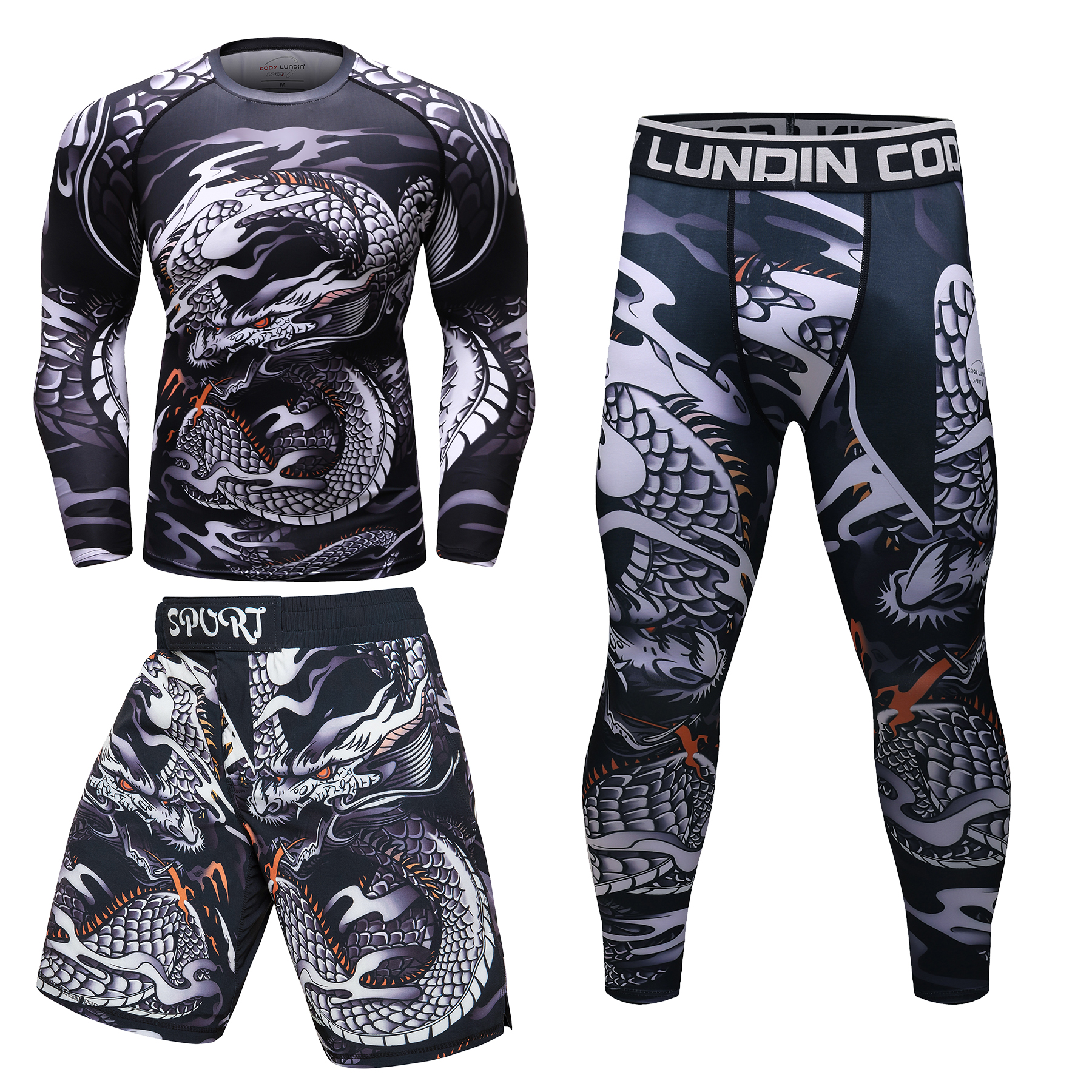 Cody Lundin ラッシュガード スポーツスーツ MMA Tシャツ + パンツ MMA ショーツ 4 個ブラジリアン柔術 Bjj ボクシングジャージグラップリングセット男性用