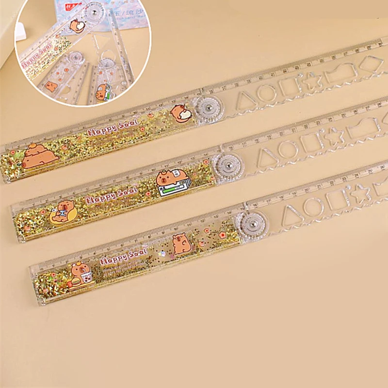 Multi-function Drawing Tools Student Stationery Measuring Tools Cartoon Capybara Measuring Ruler Folding Ruler Drawing Ruler