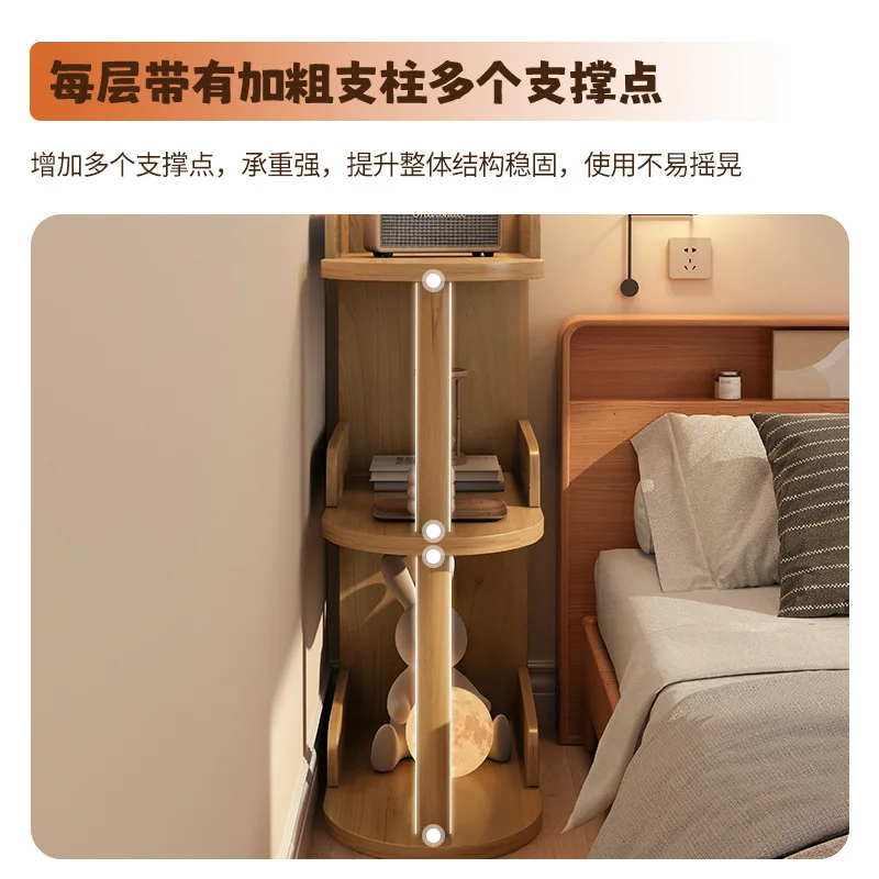 Wooden Corner Storage Bedside Table Simple Modern Multi-Layer Side Table Nightstand Cabinet Standing Bookcases Home Living Room
