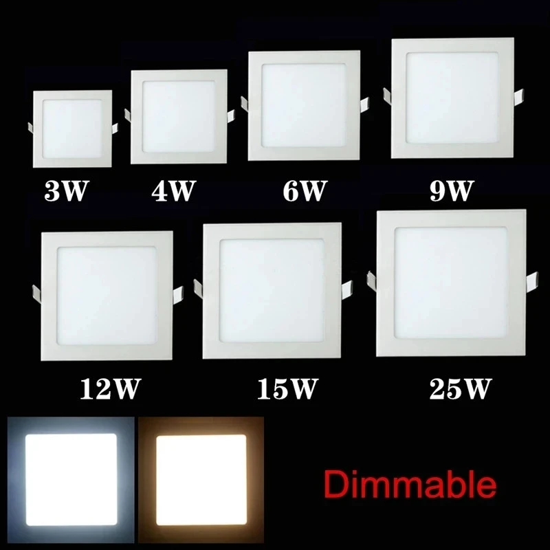 Luz descendente led regulable 3W 4W 6W 9W 12W 15W 25W foco LED cuadrado AC85 ~ 265V luz de techo luz empotrable interior