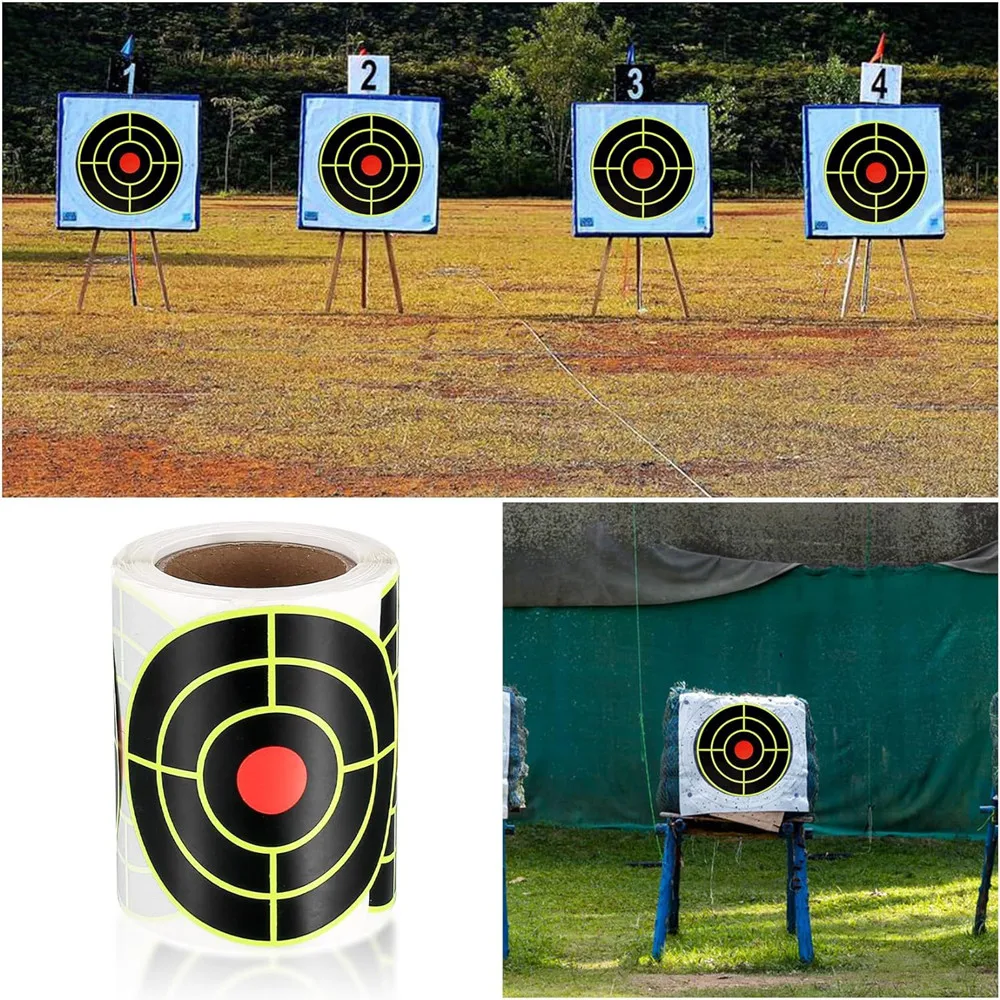 Self-Adhesive Splatter & Reactiveยิงสติกเกอร์เป้าหมาย 3 "/7.6 ซม.วงกลมBullseye 250 PCSต่อม้วนสําหรับปืน & ยิงธนู