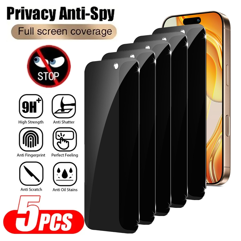 5 Stück Privatsphäre Ant-Spy gehärtetes Glas für iPhone 16 15 14 13 12 11 Pro Max Displayschutzfolie für iPhone X XR Xs Glas