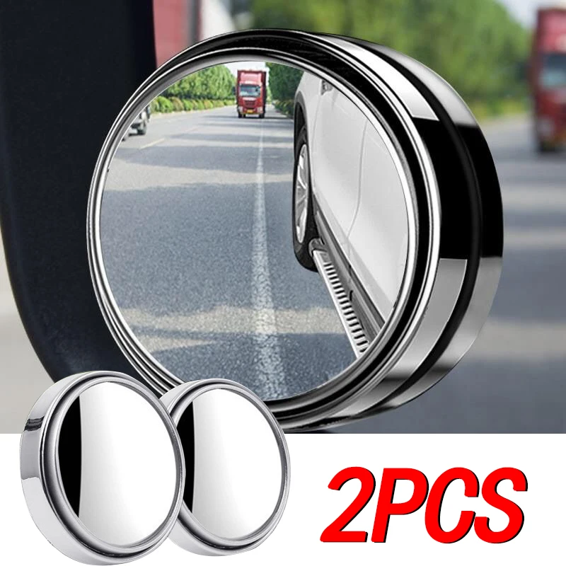 Nuevo 2 uds marco redondo de coche espejo auxiliar retrovisor transparente convexo gran angular espejo de punto ciego de 360 grados conducción ajustable
