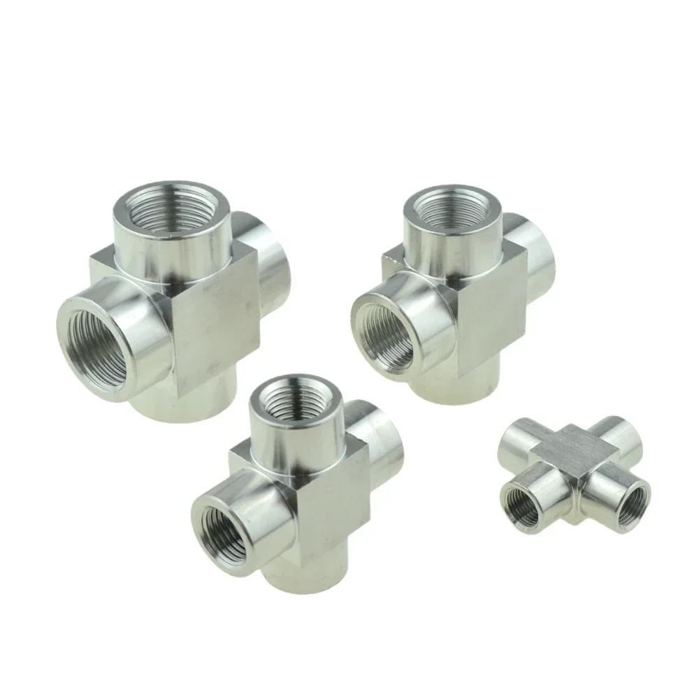 Accesorio de tubería de acero inoxidable 304, codo en T de 4 vías 1/8 1/4 3/8 1/2, rosca macho hembra, conector acoplador adaptador de aire de alta presión