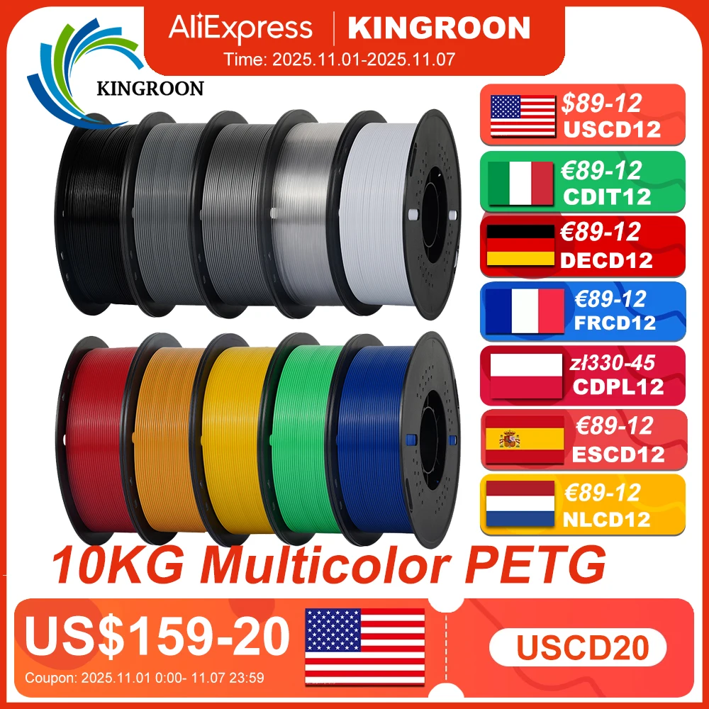 10KG 1.75mm PETG Filament Tangle-Free, High Quality 3D Printing Eco-friendly Plastic Consumables 22LBS, vacuum packaging 3D Prin