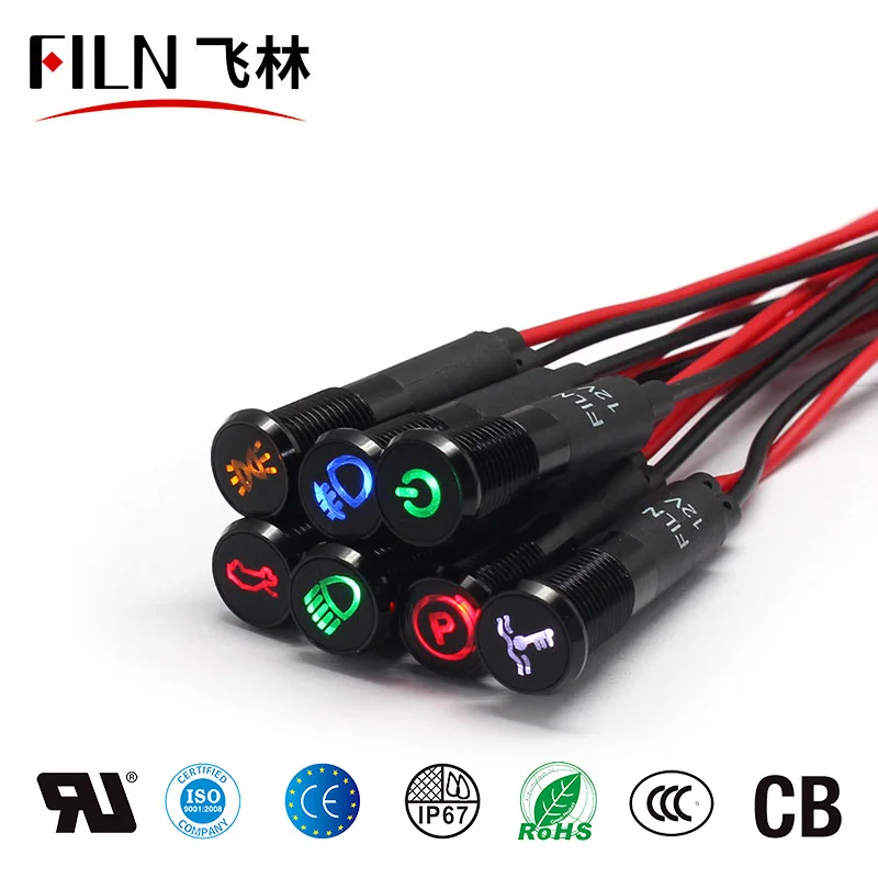 FILN 8 ミリメートル黒ハウジング Led 赤黄白青緑 12 ボルトインジケータライトと 20 センチメートルケーブル