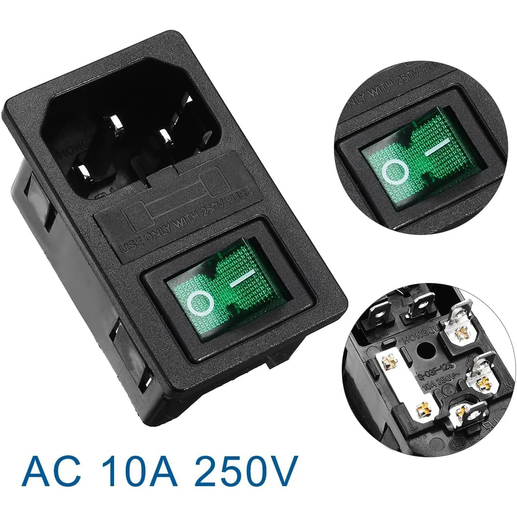 3 pinos iec320 c14 entrada macho tomada de alimentação luz vermelha barco rocker switch com suporte fusível fonte da lâmpada néon jack conector