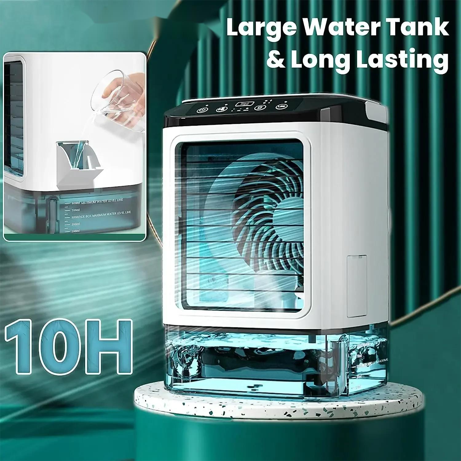 Air Conditioner Portable Fan Desktop Dual Spray Ultrasonic Atomization 3-Speed Mute Air Cooler Night Light Electric Fan for Home