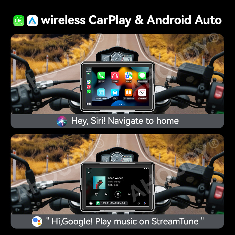AHOUDY 5 дюймов мотоциклетный навигационный портативный экран беспроводной Carplay Android Auto IP67 Bluetooth 5G WIFI модуль