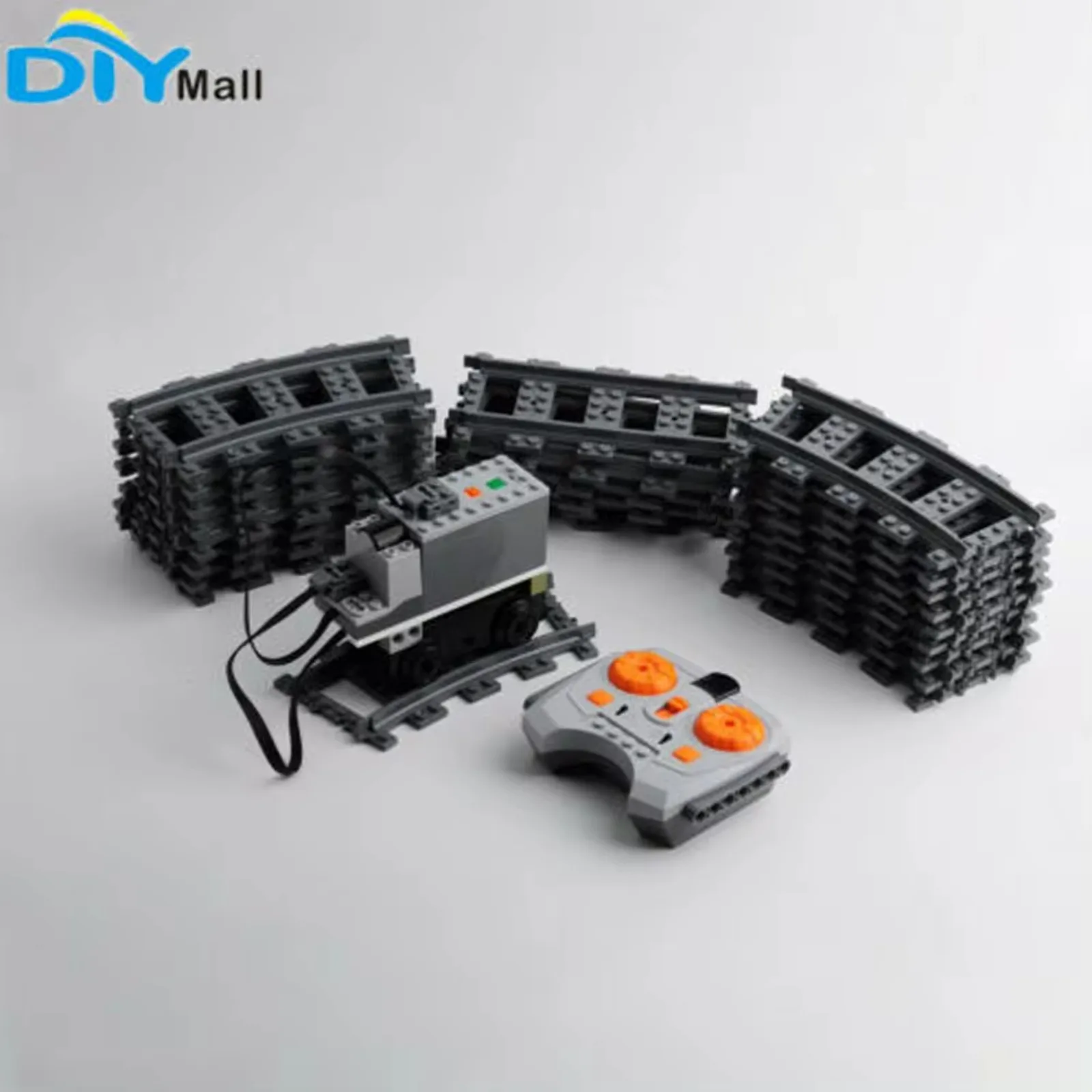 Juego de Motor de tren DIY, receptor remoto IR, caja de batería AAA, pistas de riel de tira LED compatibles con legoeds city train PF MOC Blocks