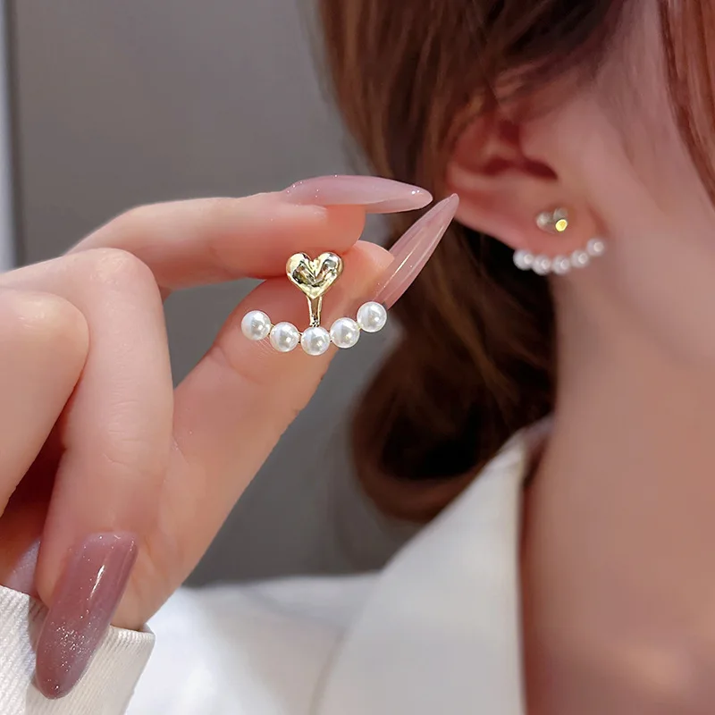 Licht Luxus Imitation Perle Stud Ohrringe Süße Herz-förmigen Ohr Stud Für Frauen Fashion Party Hochzeit Braut Schmuck Geschenk