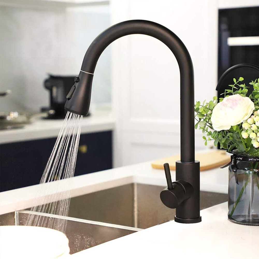 Black Pull Out Kitchen Sink Faucet Deck Mounted Stream Sprayer Kitchen Mixer Tap Bathroom Kitchen Hot Cold Tap