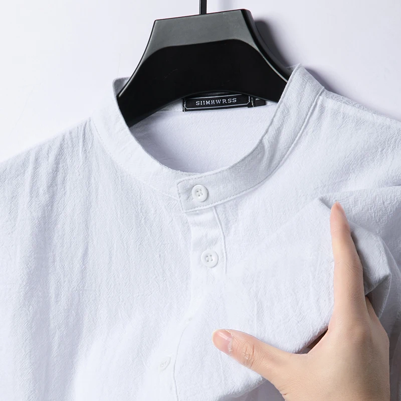 Nuevas camisas de algodón de lino para hombres, camisa ligera de manga larga Henley Beach transpirable, camisetas hawaianas grandes para hombres