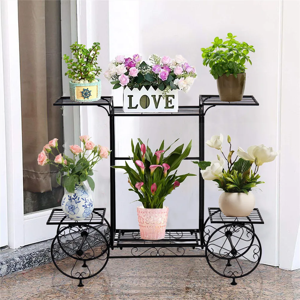 Grande supporto per piante in metallo Carrello da giardino per interni a 6 livelli Porta piante Piante in ferro battuto Espositore Scaffale Decorazione per esterni Giardino