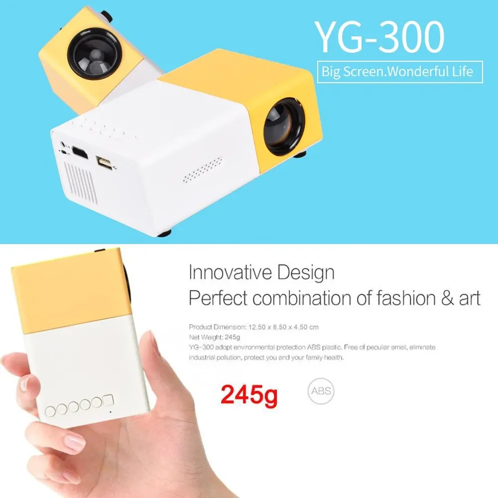 Projector Upgraded Version 1000 Lumen 320x240P HDMI-compatible USB YG300 Audio Home Media Player Projector