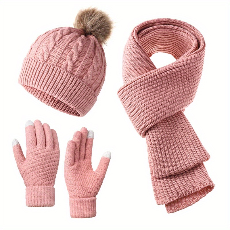 Warm Winter 3pcs Set - Hat, Scarf & Gloves. Soft & Comfortable. Perfect for Commuting, Shopping & Outdoor Activities.