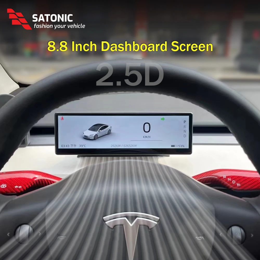 SATONIC 8,8 pulgadas Smart Dahsboard pantalla Carplay inalámbrica para Tesla Model 3 y Y soporte Carplay Andriod cámara de ventilación de aire libre automática