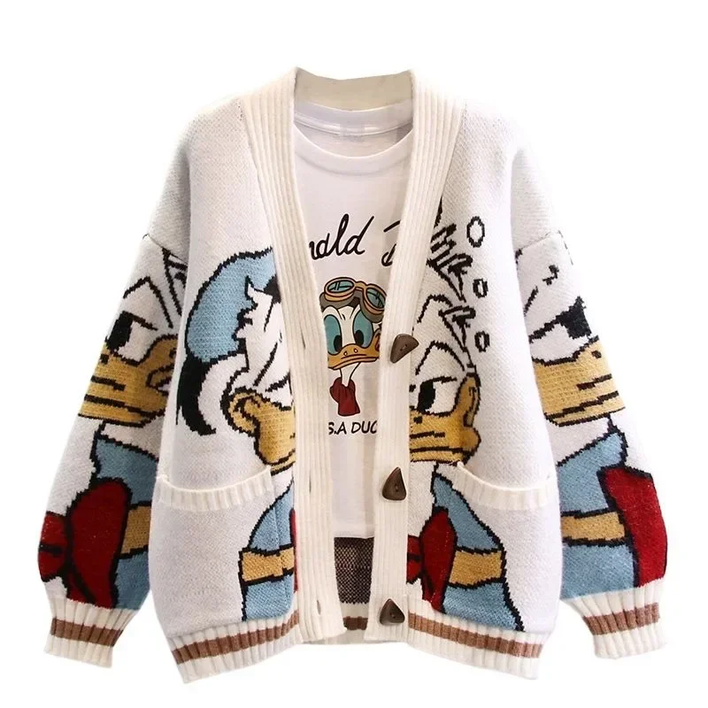 Disney Strickjacke Donald Cartoon Pullover für Frauen Mantel Weibliche Herbst Winter Lose Wilden Verdicken Kawaii Tops Dropshipping