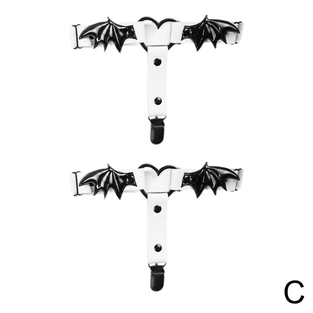 1 คู่ผู้หญิง Gothic Heart Shape ต้นขา Garter ค้างคาว Punk Wing ไนท์คลับขาถุงน่องคลิป Party Chain Garter ขาเข็มขัด Anti F4d7