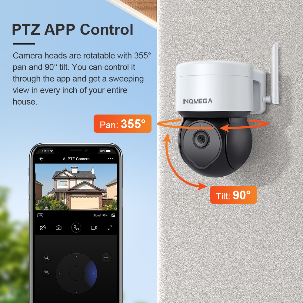 INQMEGA 5MP Tuya cámara PTZ para exteriores Ai detección humana 1080P cámara CCTV de seguridad agregar Google home y Alexa Wifi cámara IP para patio