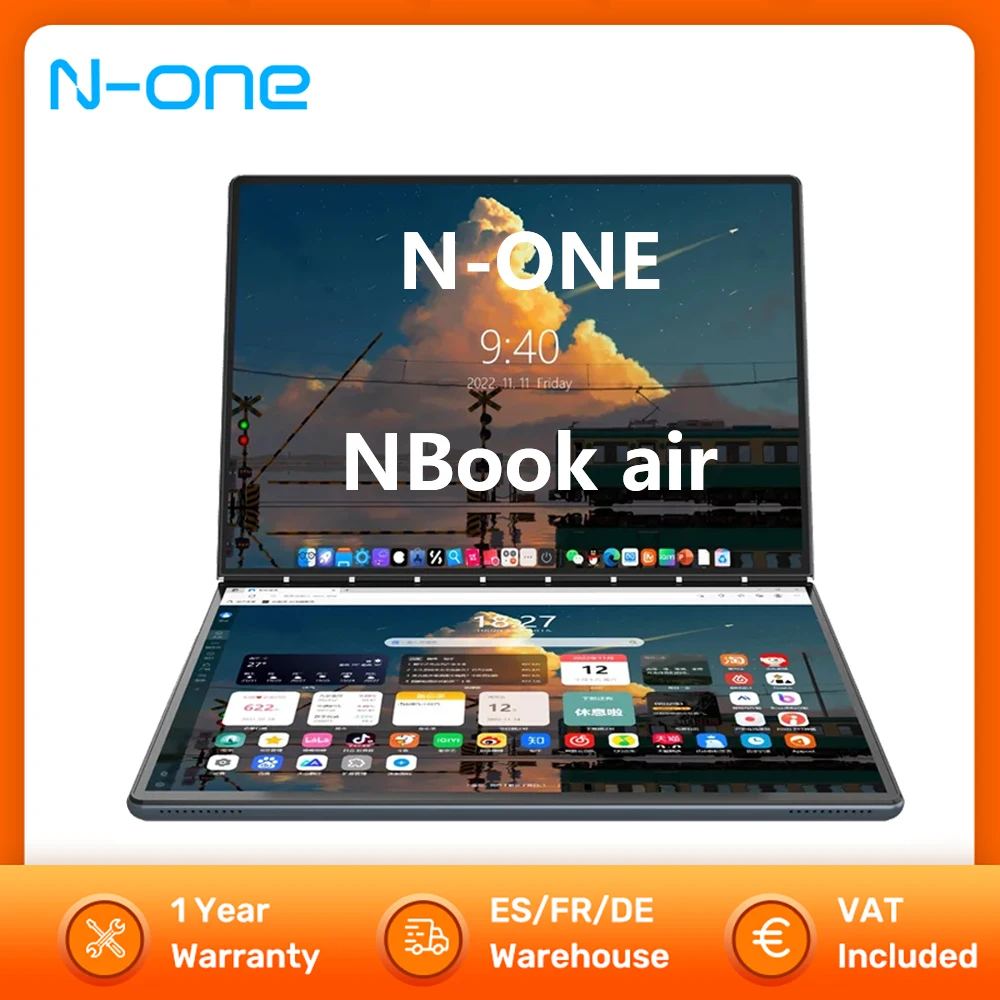 N-ONE nbook air laptop 13,5 zoll dual touchscreen computer intel n100 16g ddr5 512gb m.2 ssd windows 11 2 in 1 tablet büro pc