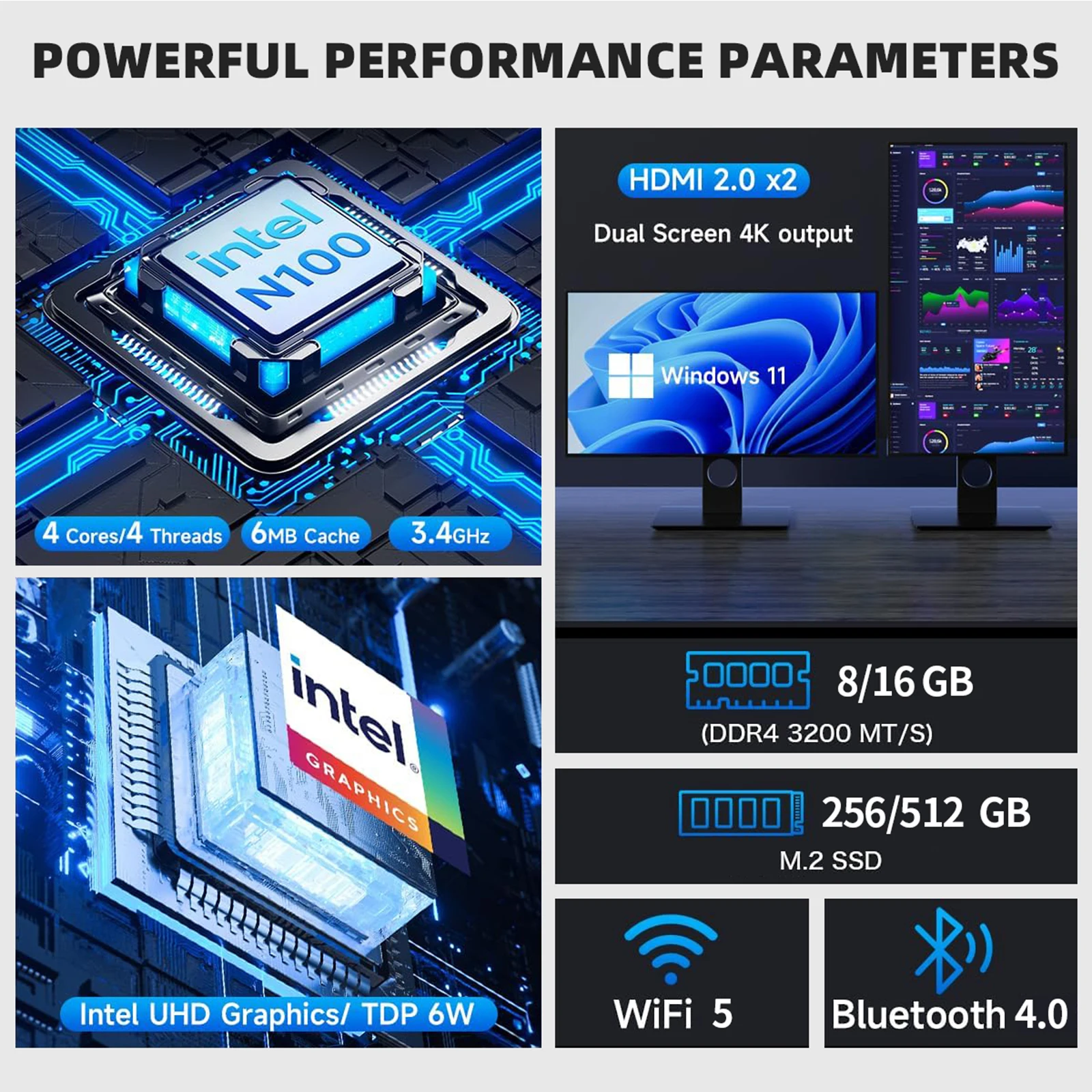 ZSUS N100 Mini PC Intel Celeron Desktop Gaming Computer 8GB  128GB 256GB DDR4 USB3.0 WIFI5 BT4.2