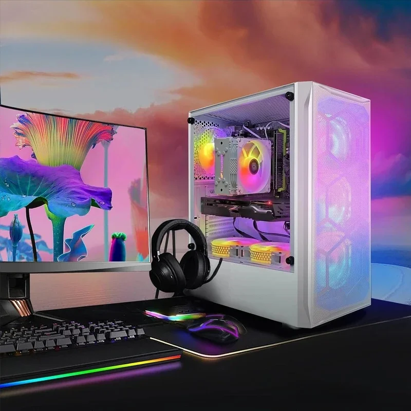 Gaming Desktop, RX 590 8G GDDR5, Xeon E5 2.5G up to 3.3G, 32G Memory, 1T SSD, 600M WiFi, BT 5.0, RGB Fan x 6