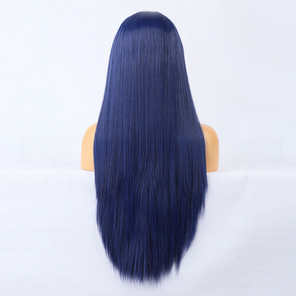 Peruca azul reta peruca dianteira do laço sintético perucas sem cola pronta para usar longo peruca de cabelo azul perucas de renda de cabelo sintético para mulher